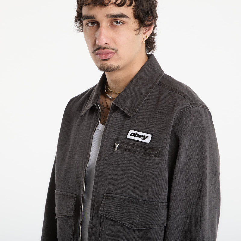 OBEY Walter Work Jacket Black Faded Wash