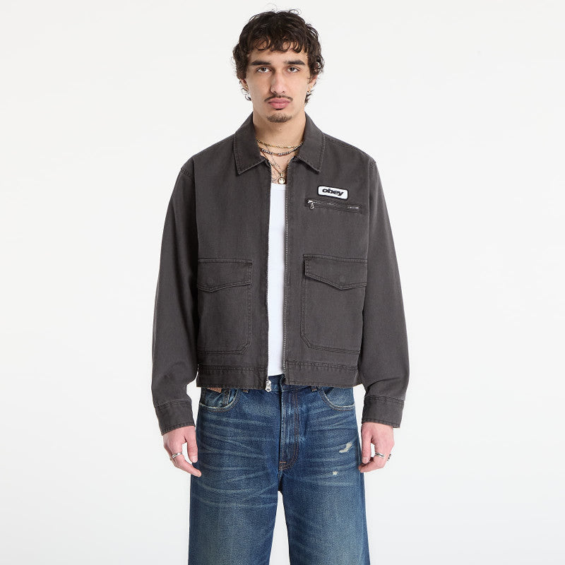 OBEY Walter Work Jacket Black Faded Wash