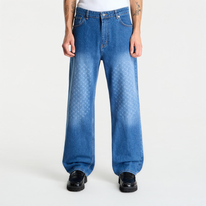 Jeansy Daily Paper Faded Monogram Amba Jeans Mid Blue