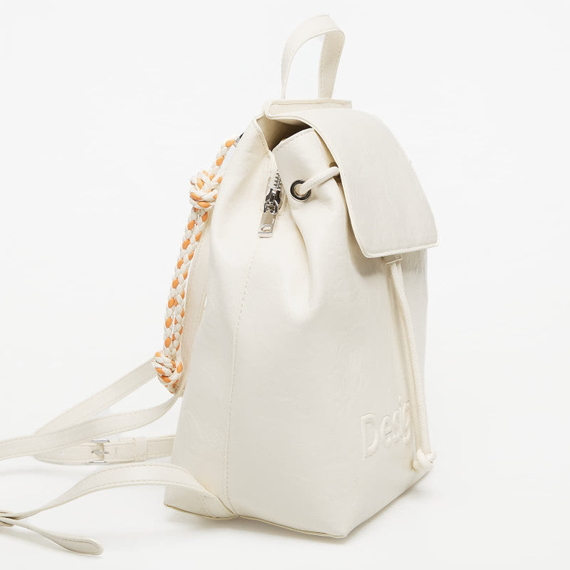Desigual Back Half Logo Luena Mini Ecru Backpack White
