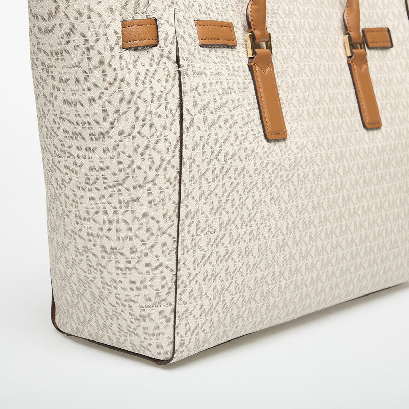 Michael Kors Hamilton Moderne Large Signature Logo Tote Bag Vanilla/ Acorn
