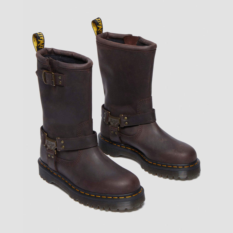 Dr. Martens Anistone Hi Dark Brown Burnished Waxy Pull Up