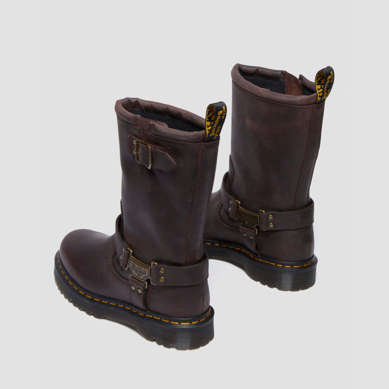 Dr. Martens Anistone Hi Dark Brown Burnished Waxy Pull Up