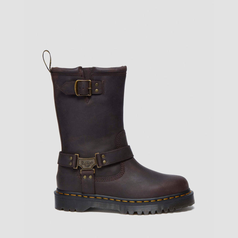 Dr. Martens Anistone Hi Dark Brown Burnished Waxy Pull Up