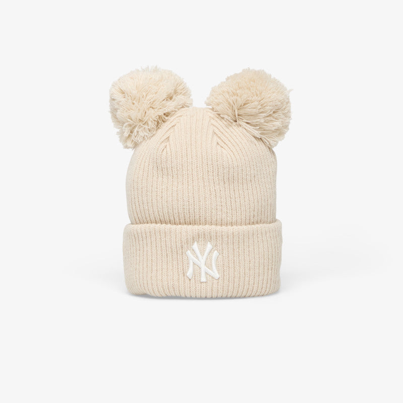 New Era Knit Medium MLB Double Pom Beanie New York Yankees Stone