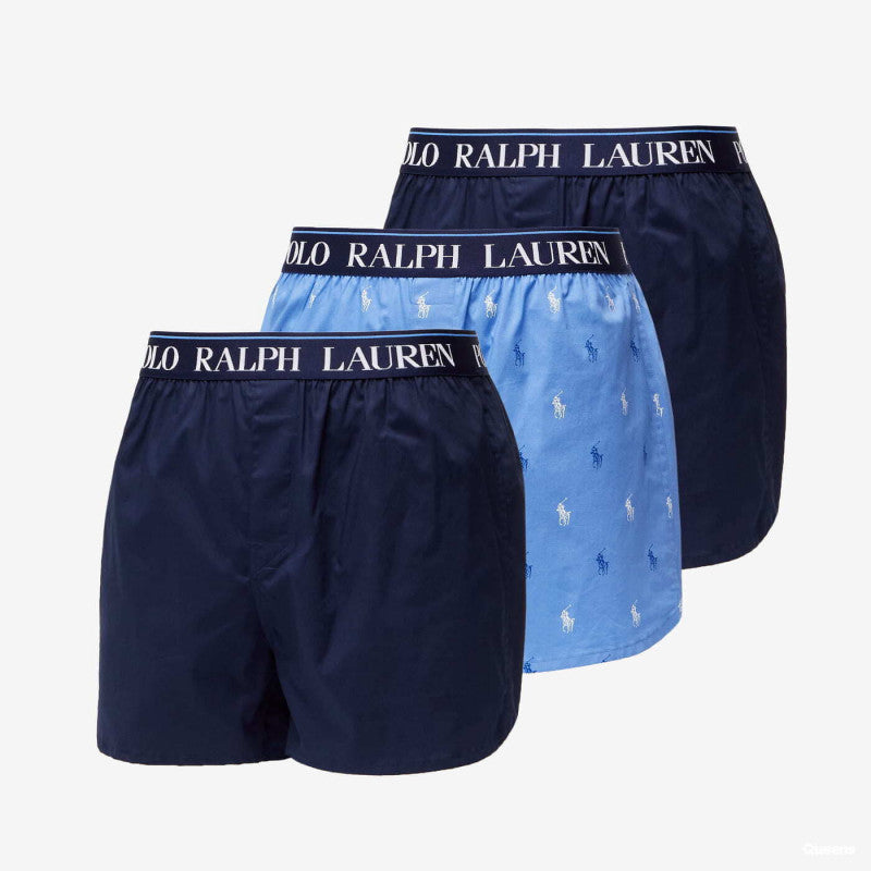 Bokserki Ralph Lauren Stretch Cotton Three Slim Fit Boxers 3-Pack Blue