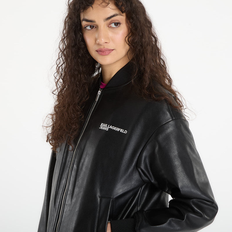 Karl Lagerfeld Jeans Faux Leather Bomber Jacket Black