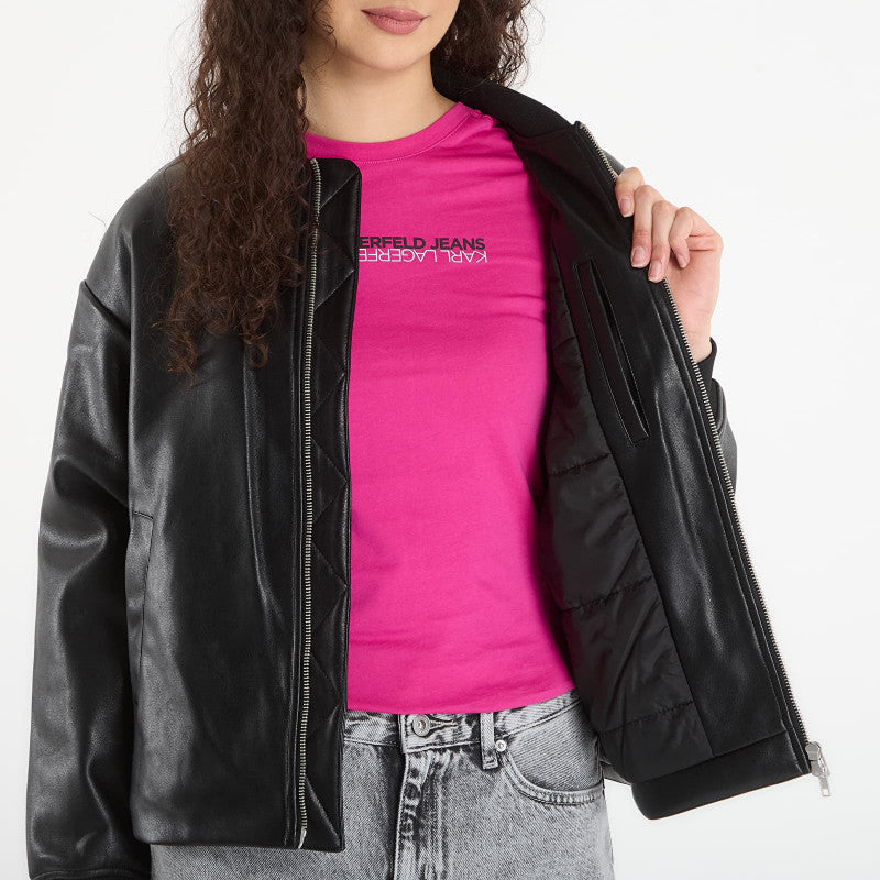 Karl Lagerfeld Jeans Faux Leather Bomber Jacket Black