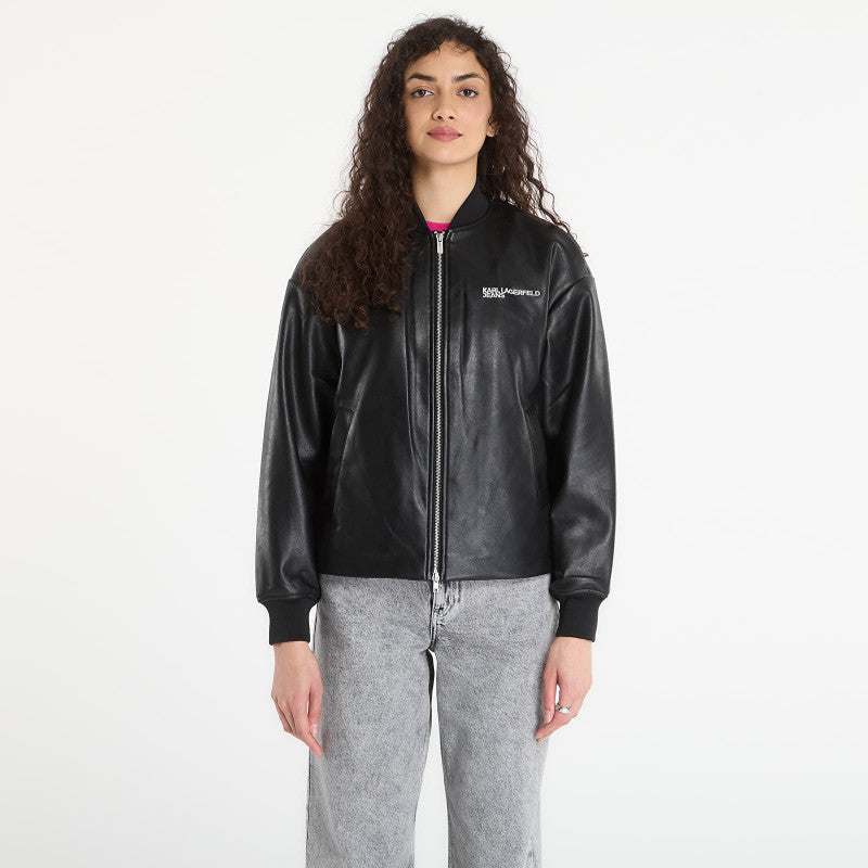 Karl Lagerfeld Jeans Faux Leather Bomber Jacket Black
