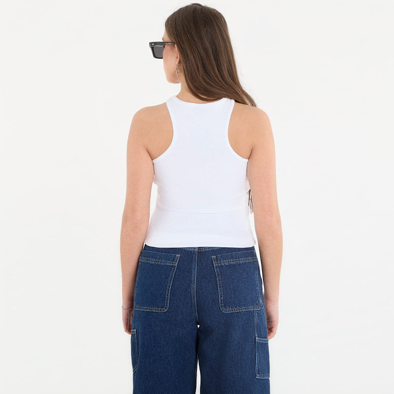 Karl Lagerfeld Jeans Ribbed Logo Tank White