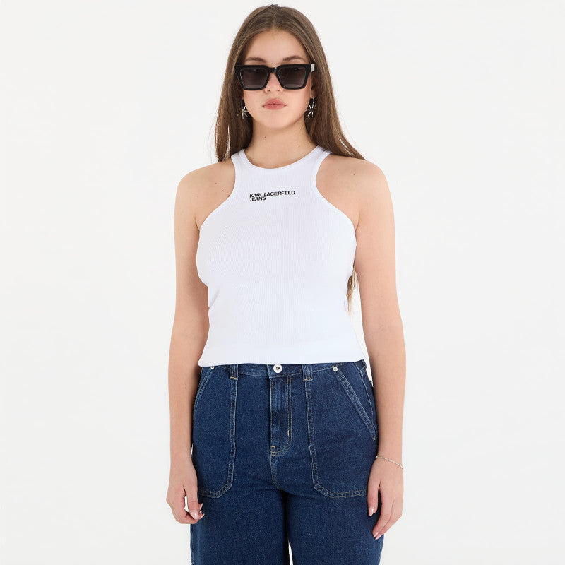 Karl Lagerfeld Jeans Ribbed Logo Tank White