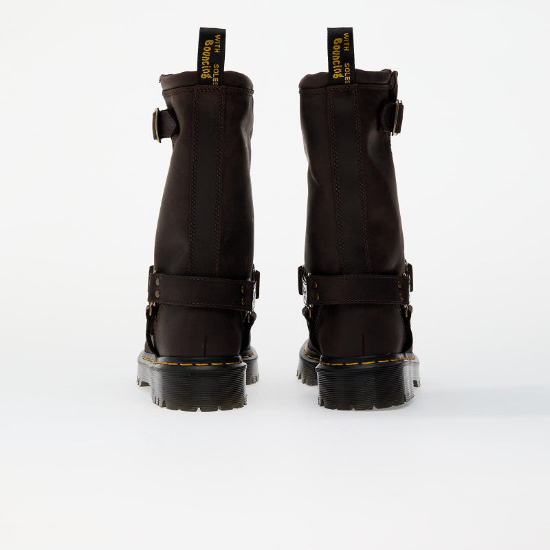 Dr. Martens Anistone Hi Dark Brown Burnished Waxy Pull Up