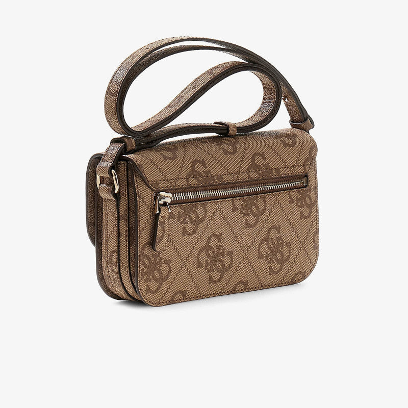 GUESS Janie Logo Convertible Cross Body Flap Latte Logo
