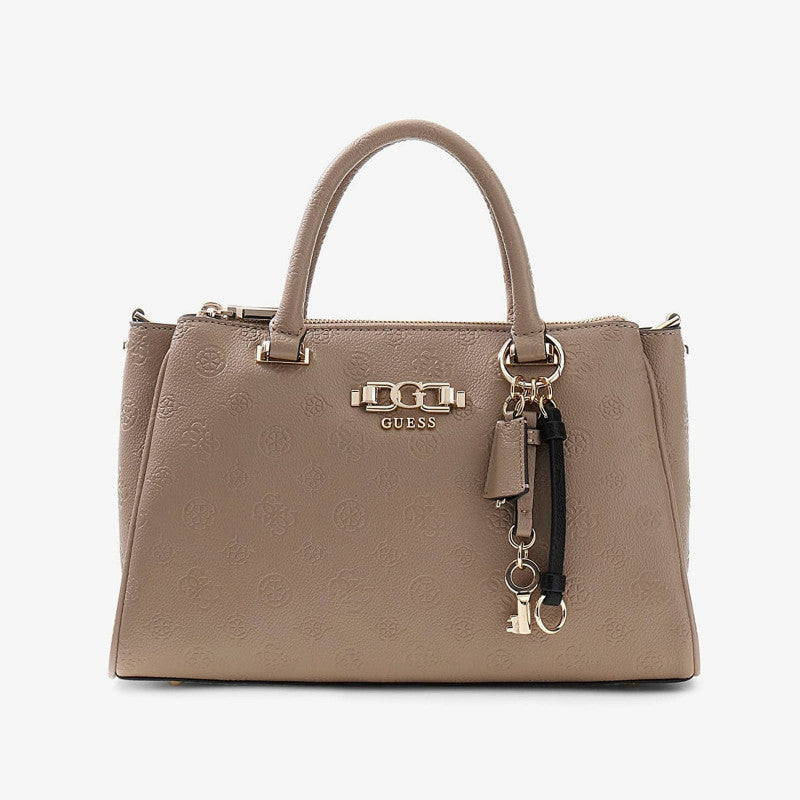 GUESS Anise Triple Comp Satchel Dark Taupe Logo