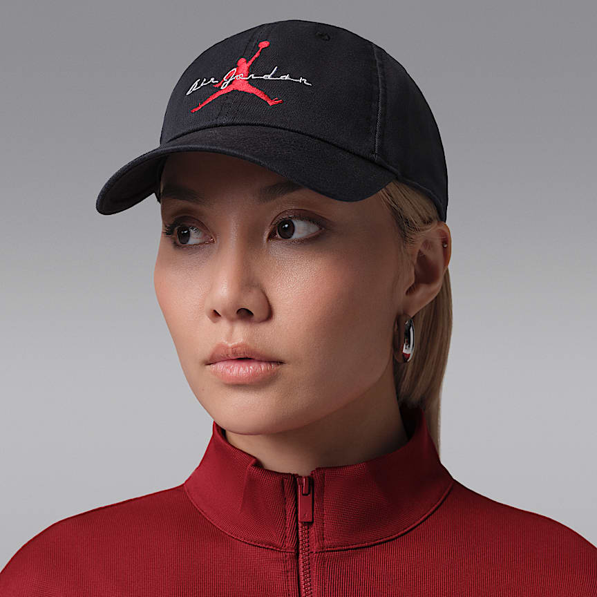 Jordan Club Cap Unstructured Adjustable Hat Black/ White/ University Red