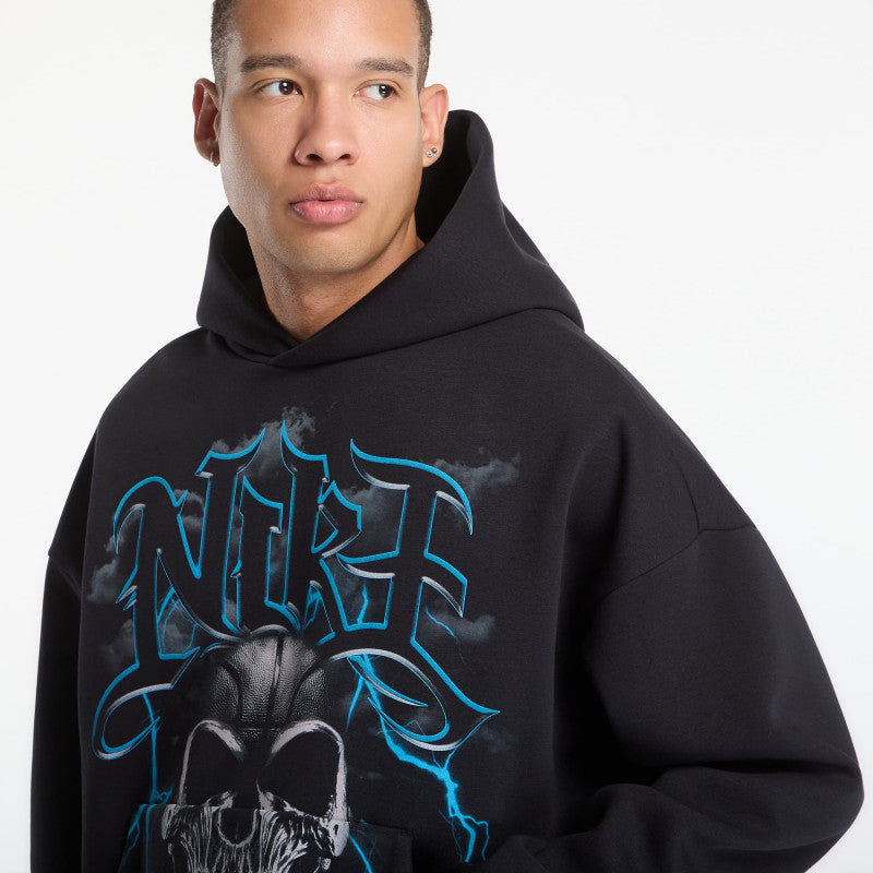 Nike Standard Issue Men's Brushed Pullover Basketball Hoodie Black/ Lt Current Blue/ Pale Ivory