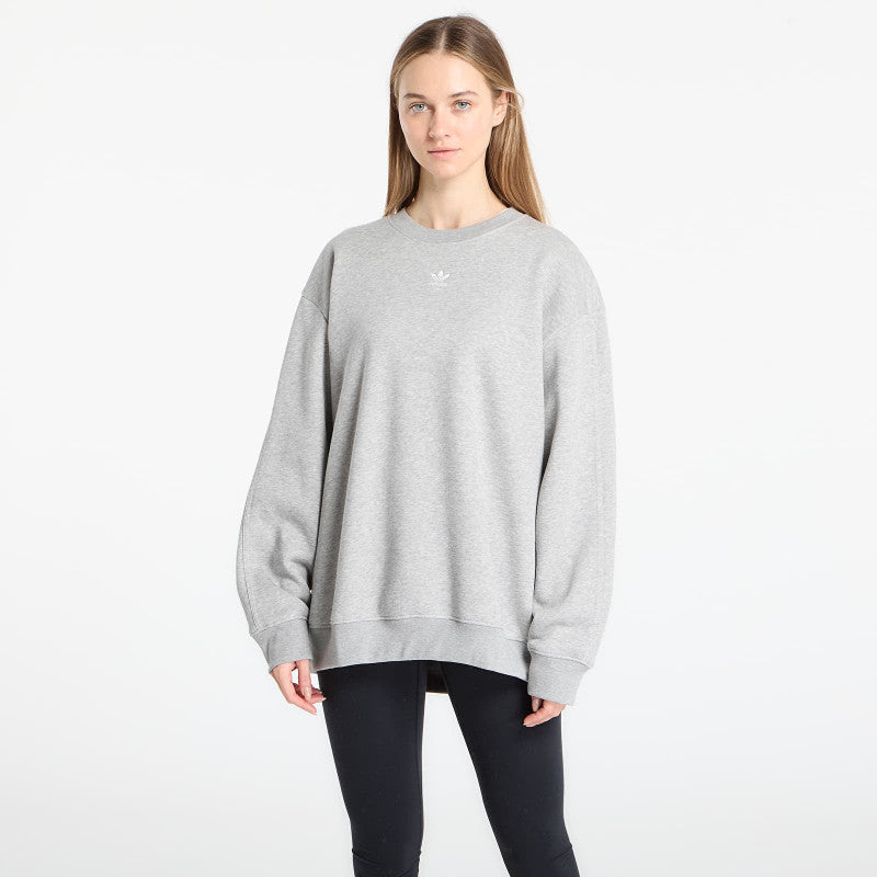 adidas Essentials Fleece Long Oversized Crew Sweatshirt Medium Grey Heather