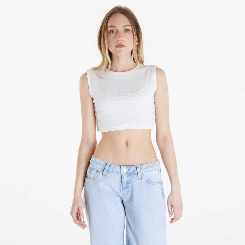 Calvin Klein Jeans Aop Cropped Tank Top Warp Logo White