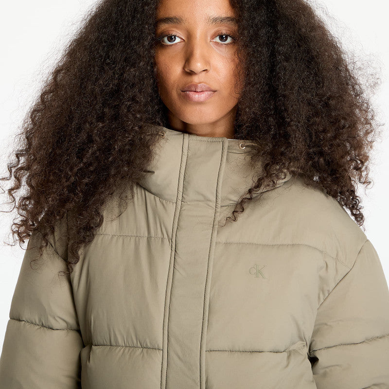 Calvin Klein Jeans Logo Short Hooded Puffer Jacket Gray