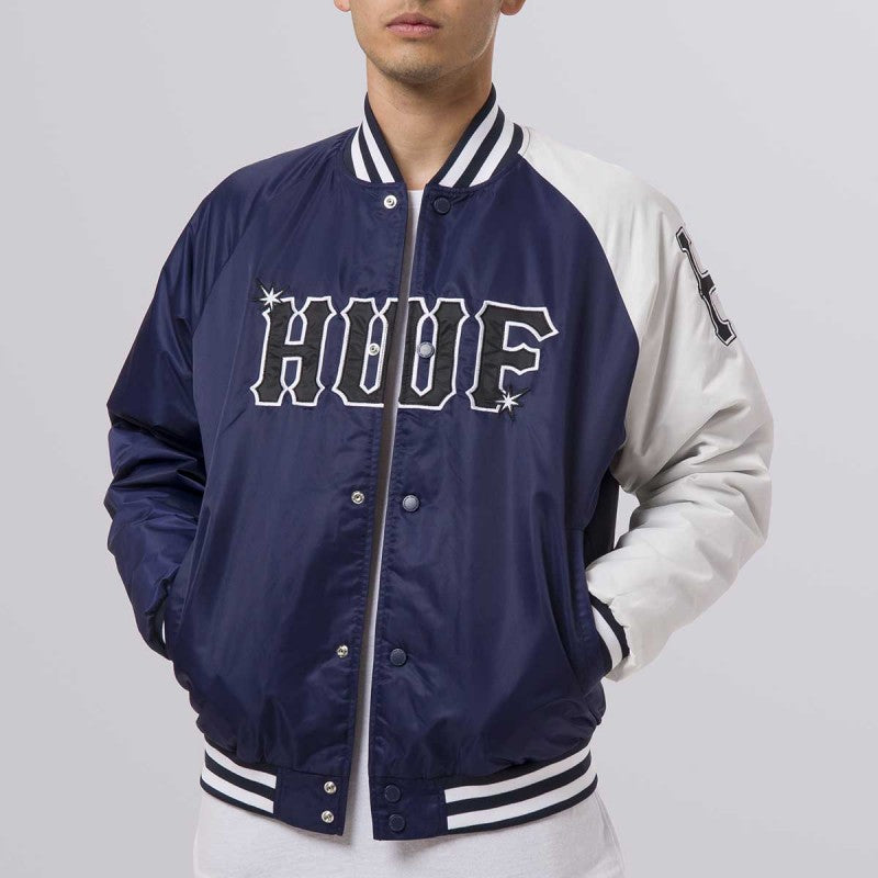 HUF Satin Baseball Jacket Navy