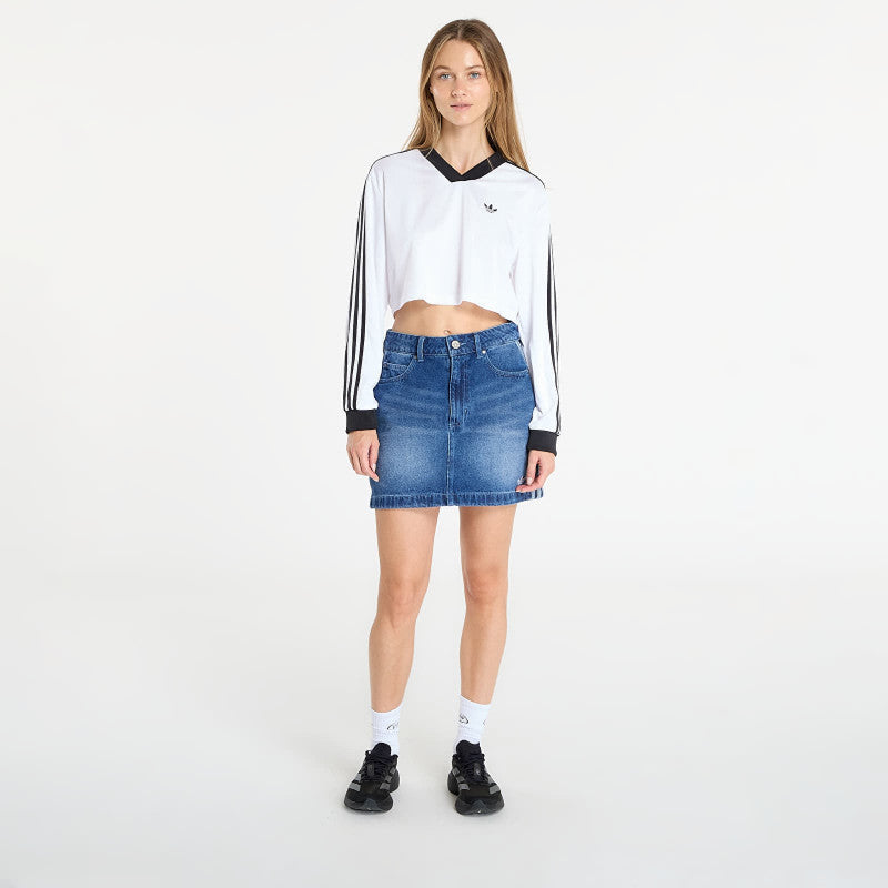 adidas Adicolor Football Jacquard Crop Long-Sleeve Top White