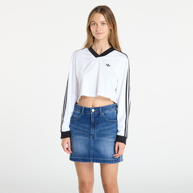 adidas Adicolor Football Jacquard Crop Long-Sleeve Top White
