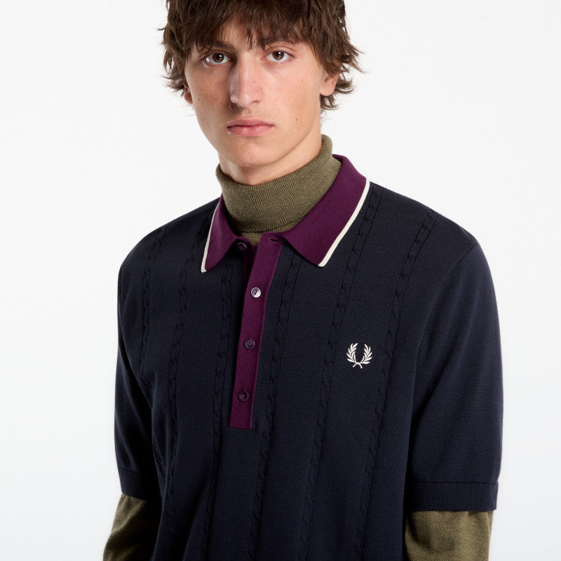 FRED PERRY Cable Knit Shirt Navy