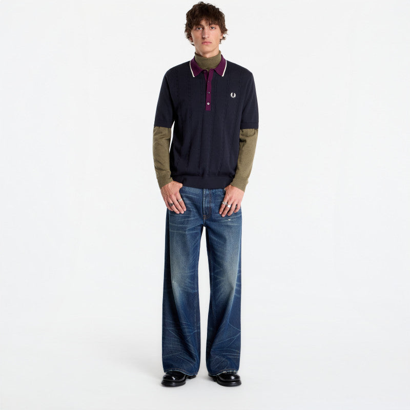 FRED PERRY Cable Knit Shirt Navy