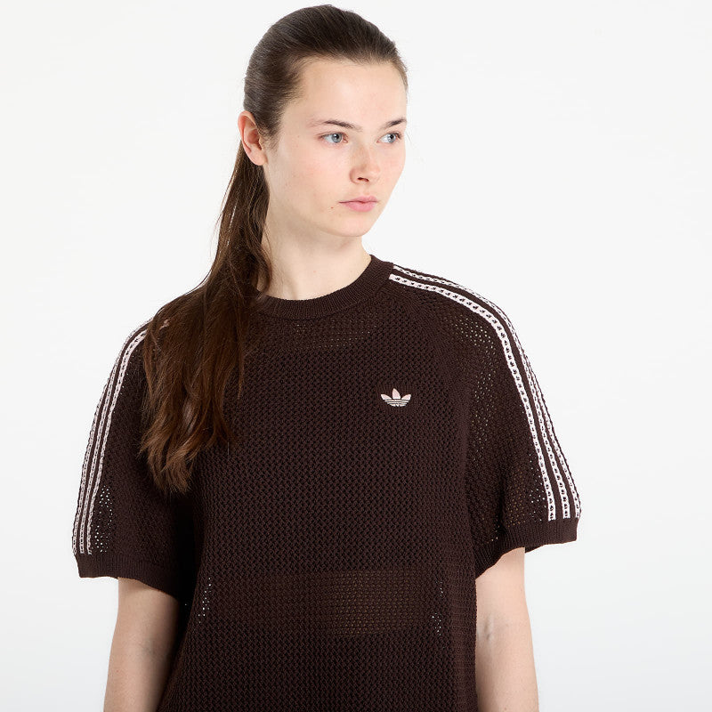 Sukienka adidas Knitted Crochet Dress Aurora Coffee
