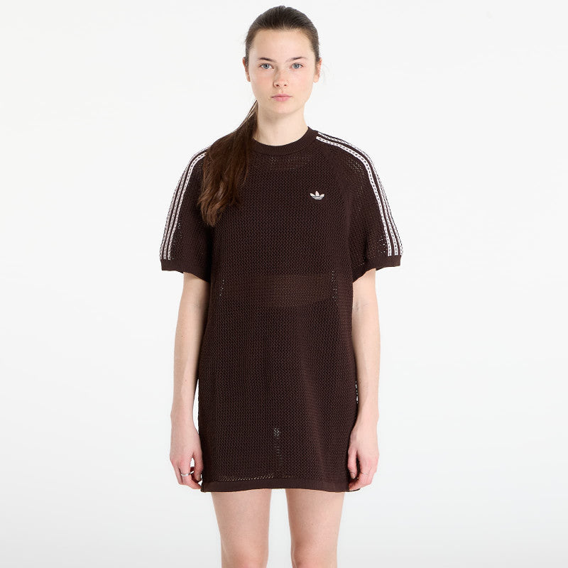 Sukienka adidas Knitted Crochet Dress Aurora Coffee