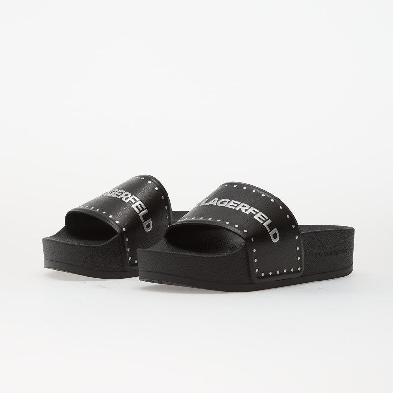 Karl Lagerfeld Kondo Maxi II Stud Border Slide Black PU w/ Silver