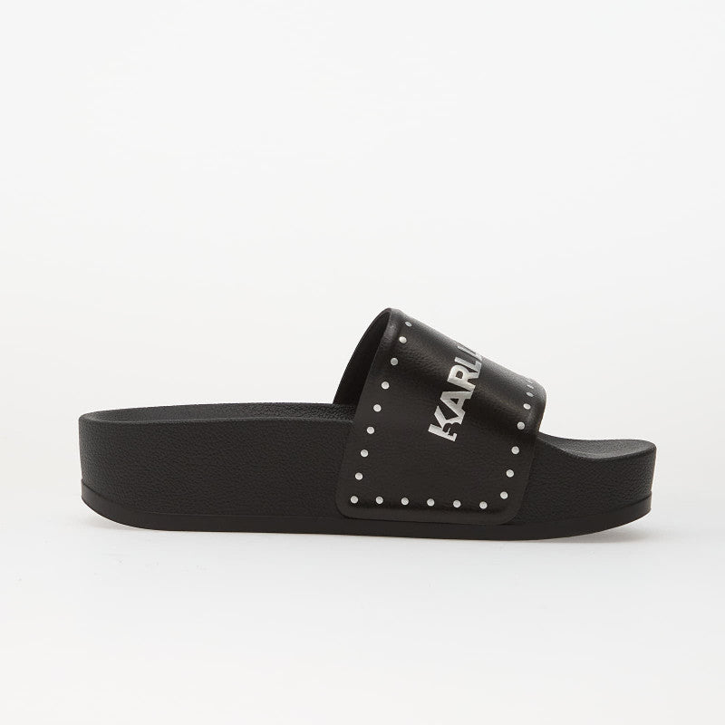 Karl Lagerfeld Kondo Maxi II Stud Border Slide Black PU w/ Silver