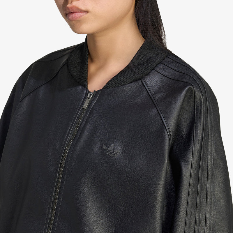 adidas Pleather SST Oversized Track Top Black/ Maroon