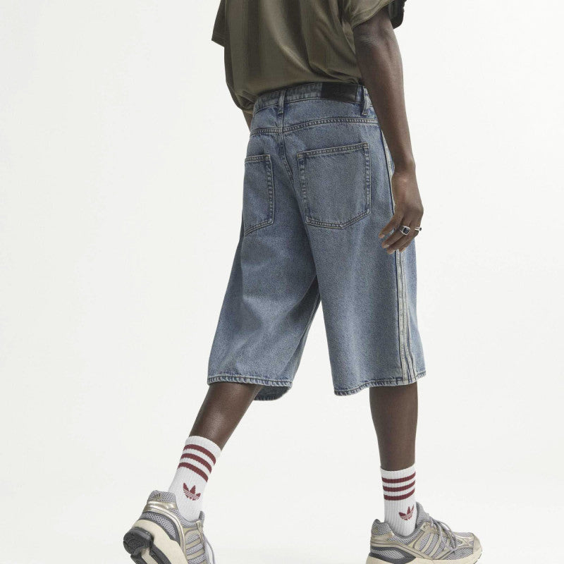 adidas Firebird Adicolor Denim Jorts Mid-rise Straight Leg Worn Blue Denim