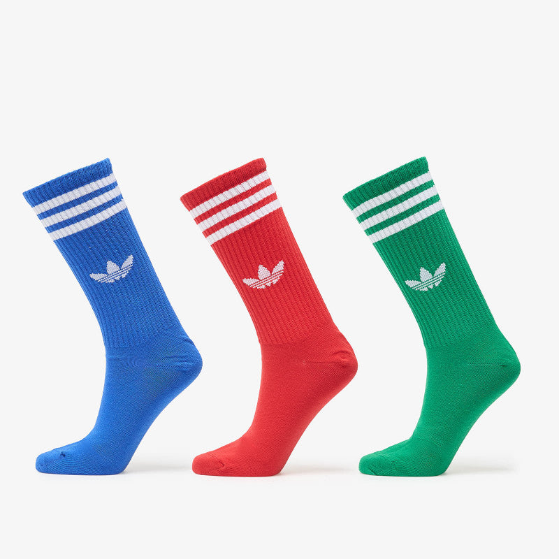 adidas 3-Stripes High Crew Socks 3 Pairs Blue/ Better Scarlet/ Green