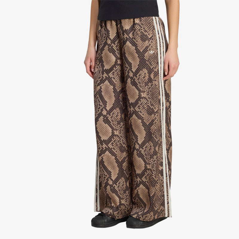 adidas Satin Snake Print Wide Leg Track JOGgers Linen/ Magic Beige