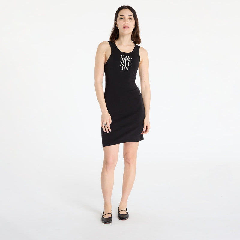 Sukienka Calvin Klein Jeans Sl Cotton 1X1 Rib Dress Black