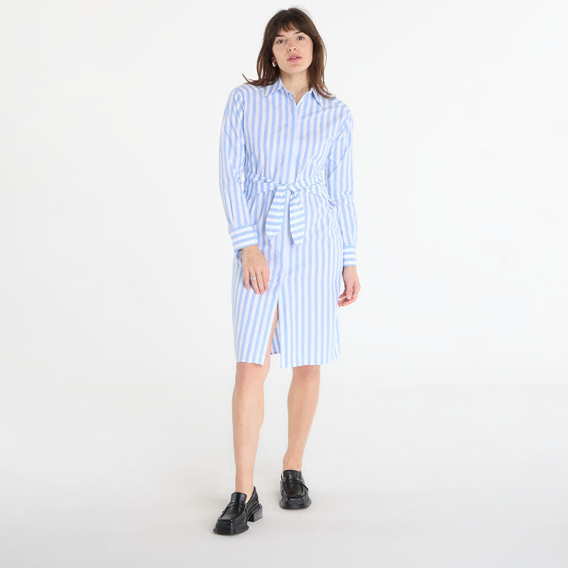 Sukienka Calvin Klein Jeans Yarndye Cotton Poplin Shirtdress Blue Descent Two Color Wide Stripe