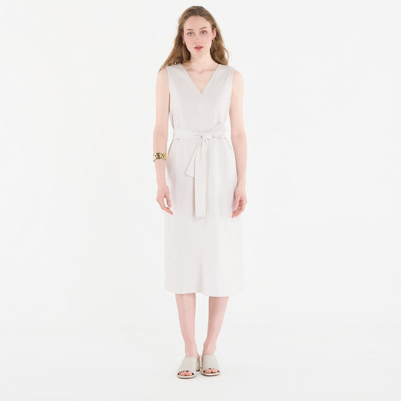Sukienka Calvin Klein Linen V Neck Sleeveless Dress White Sand