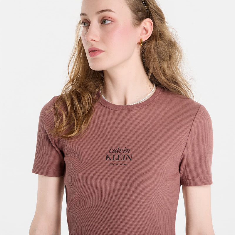 Sukienka Calvin Klein Jeans Ss 2X2 Baby Rib Logo Midi Dress Sierra Brown