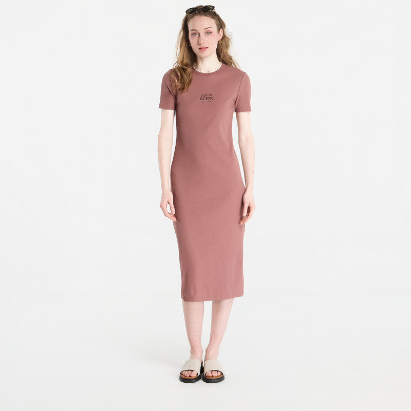 Sukienka Calvin Klein Jeans Ss 2X2 Baby Rib Logo Midi Dress Sierra Brown