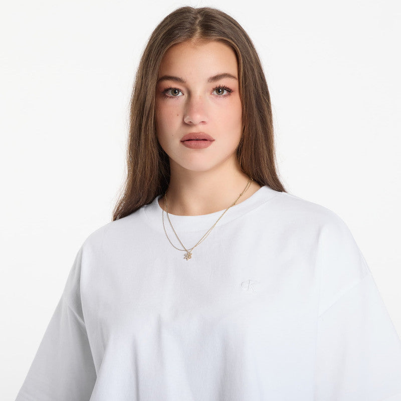 Calvin Klein Jeans Ss Cropped Boxy Satin Floral Tee Bright White