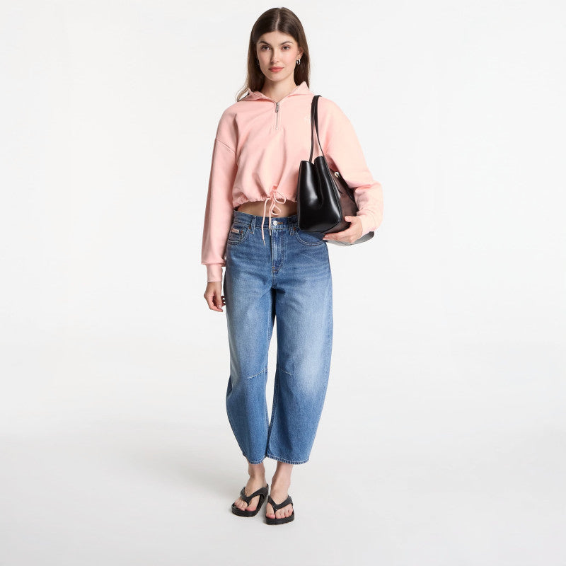 Calvin Klein Jeans Ls Monologo Terry Cropped Tie Hoodie Peachy Day