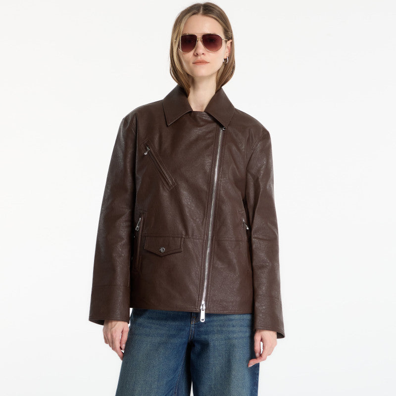 Calvin Klein Jeans Faux Leather Moto Brown Cork