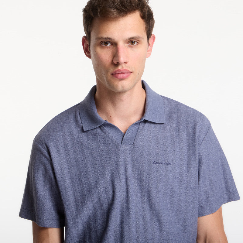Calvin Klein Ss Easy Vertical Stripe Textured Polo Blue Nomad