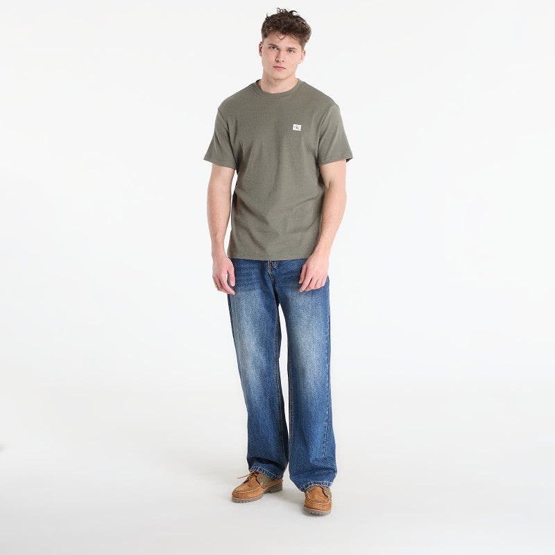 Calvin Klein Jeans Ss Waffle Woven Label Crewnk Tee Dusty Olive