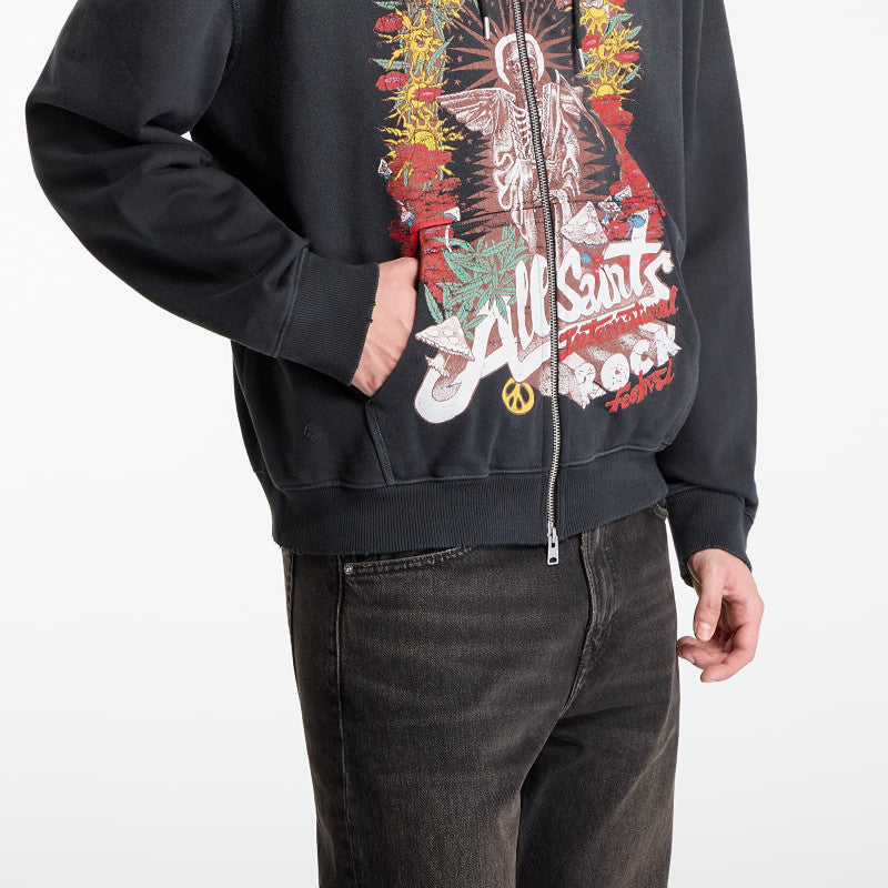 AllSaints Roque Zip Hoody Washed Black