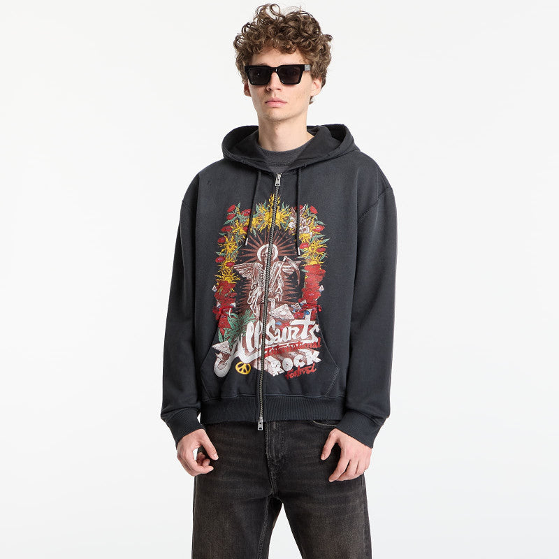 AllSaints Roque Zip Hoody Washed Black