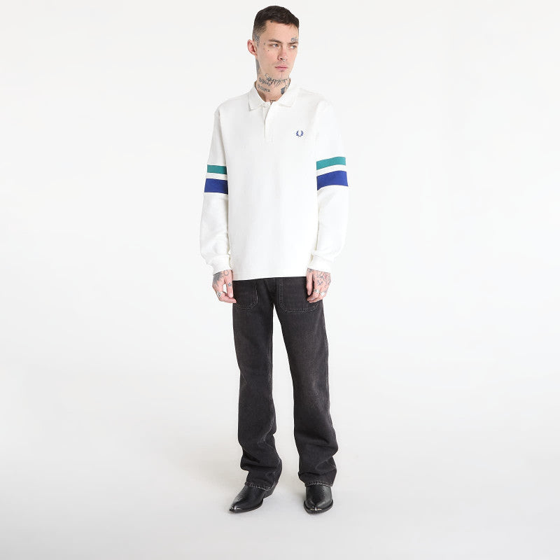 FRED PERRY Tipped Sleeve Collared Sweat Snow White