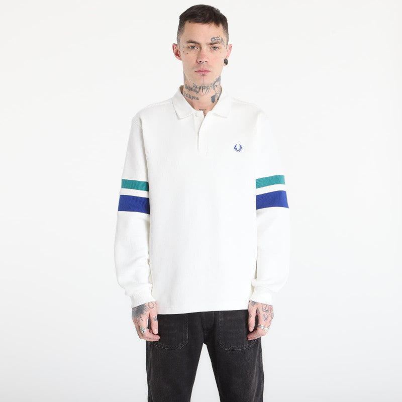 FRED PERRY Tipped Sleeve Collared Sweat Snow White
